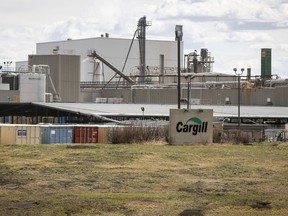 The Cargill beef plant in High River, Alta., is shown on Thursday, April 23, 2020. The federal governemt started opening the money taps Friday for food processors to help deal with COVID-19 outbreaks.