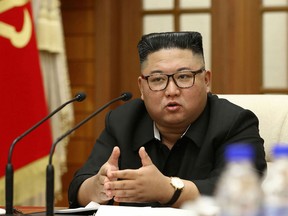 North Korean leader Kim Jong Un speaks during a meeting of the Political Bureau of the Central Committee of the Workers' Party of Korea (WPK) in Pyongyang on Sept. 29.