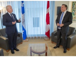 A throwaway line from the discussion between federal Conservative Leader Erin O'Toole, left, and Quebec Premier Francois Legault last week, reignited the pointless and silly debate over the Energy East pipeline, says columnist Rob Breakenridge.