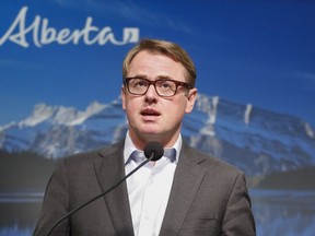 Alberta Minister of Health Tyler Shandro speaks during a press conference in Calgary on Friday, May 29, 2020. The Alberta government plans to expand new and existing surgical facilities to boost procedures by 150 percent to cut surgical wait times.