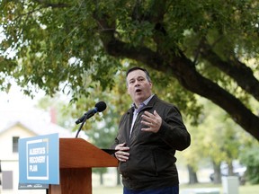 Alberta Premier Jason Kenney announces $43 million in repairs and improvements to provincial parks at a news conference in Calgary, Alta., Tuesday, Sept. 15, 2020.