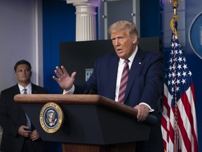 U.S. President Donald Trump speaks during a news conference in the James S. Brady Press Briefing Room at the White House in Washington, D.C., U.S., on Sunday, Sept. 27, 2020.
