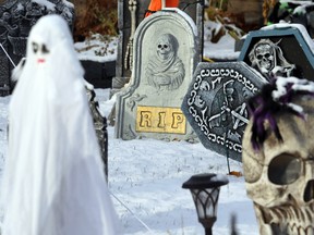 Halloween decorations in a yard on Campbell Street in the River Heights area of Winnipeg on Thurs., Oct. 29, 2020.