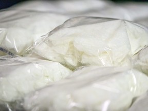 Pictured is 50 kg of methamphetamine seized on July 29, 2019 at the Coutts border crossing,  photographed on Thursday, August 1, 2019.