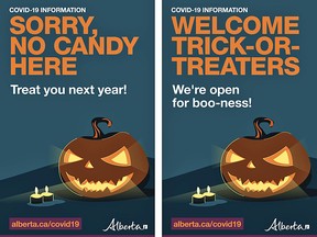 These signs are available on the Alberta Health Service website for display on homes this Halloween.