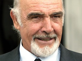 British actor Sean Connery talks with journalists after leaving the presidential palace in Panama City.