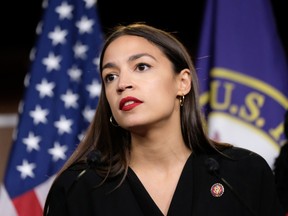 U.S. Rep. Alexandria Ocasio-Cortez pauses while speaking during a press conference at the U.S. Capitol on July 15, 2019.