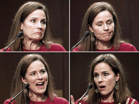 Supreme Court nominee Amy Coney Barrett answers questions on the second day of her confirmation hearing before the Senate Judiciary Committee in Washington, D.C., October 13, 2020.