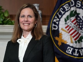 Judge Amy Coney Barrett, President Donald Trump's nominee for the U.S. Supreme Court, is seen on Capitol Hill in Washington, D.C., on Oct. 1, 2020.