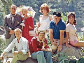 “Gilligan’s Island" starred, from back left, Jim Backus, Natalie Schafer, Tina Louise, Alan Hale Jr., Dawn Wells and, from bottom left, Russell Johnson and Bob Denver. PHOTO FROM CBS PHOTO ARCHIVE/GETTY IMAGES.