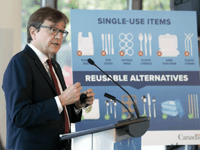 Environment and Climate Change Minister Jonathan Wilkinson announces a ban of specific plastic products Wednesday, Oct. 7, 2020 in Gatineau, Quebec.
