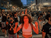 A protester leads the crowd in a chant during a protest against racial injustice and police brutality on September 30, 2020 in Portland, Oregon.