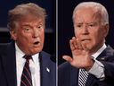 U.S. President Donald Trump, left, and Democratic presidential nominee Joe Biden participate in the first 2020 presidential campaign debate, in Cleveland, Ohio, on Sept. 29.