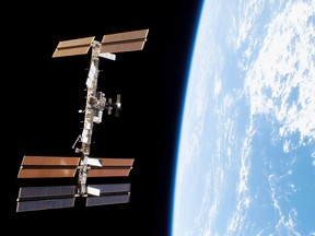 The International Space Station (ISS) as seen from Space Shuttle Discovery in November 2007.