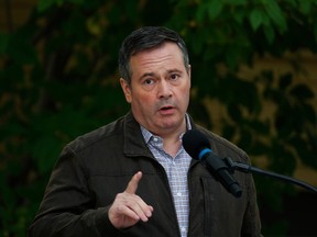 Alberta Premier Jason Kenney answers questions at a news conference in Calgary on Tuesday, Sept. 15, 2020.