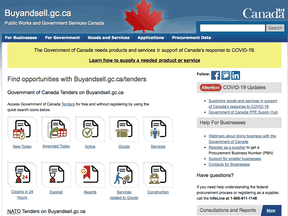 The real Public Services and Procurement Canada public tender website (seen here) will never retain any personal credentials, and potential suppliers should "never register under any circumstances to view information published on Buyandsell.gc.ca," a spokesman says.