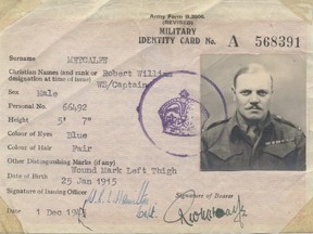 This mug shot on his military identity card represents the toll that six years of army wartime service and the uncertain prospects in post-war England took on Robert W. Metcalfe