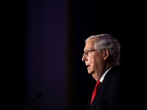 Senate Majority Leader Mitch McConnell (R-KY), delivers his victory speech at the Omni Louisville Hotel on November 3, 2020 in Louisville, Kentucky.