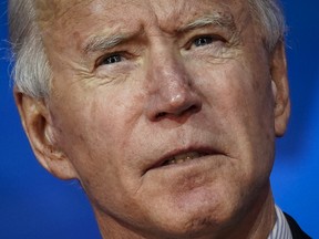 Democratic presidential nominee Joe Biden speaks at The Queen theater on November 05, 2020 in Wilmington, Delaware.