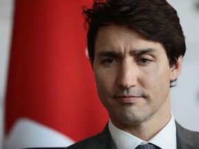 Prime Minister Justin Trudeau attends a meeting at the National Cyber Security Centre on April 18, 2018 in London, England.