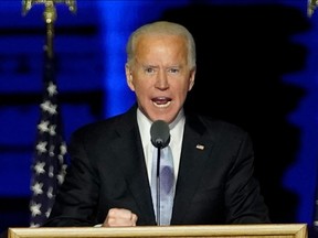 US President-elect Joe Biden delivers remarks in Wilmington, Delaware, on November 7, 2020, after being declared the winner of the US presidential election.