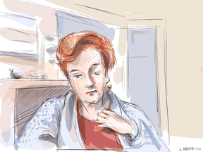 Sketch of Justice Anne Molloy during the trial of Alek Minassian, which is being conducted via Zoom.