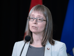 Alberta's Chief Medical Officer of Health Dr. Deena Hinshaw on Thursday. "We must reduce the growth of COVID-19 and we must do it soon," she said.