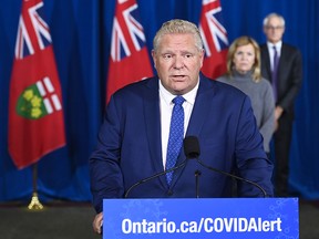 Ontario Premier Doug Ford holds a press conference on Oct. 2, 2020.