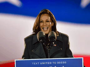 Democratic vice presidential nominee Sen. Kamala Harris (D-CA) addresses supporters at a drive-in election eve rally on November 2, 2020 in Philadelphia, Pennsylvania.