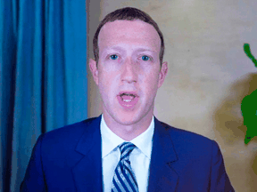 Facebook CEO Mark Zuckerberg testifies remotely to the U.S. Senate on Oct. 28, in Washington, D.C.