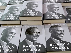 President Barack Obama's memoir "A Promised Land" goes on sale ahead of the holiday season at Barnes & Noble Union Square on November 17, 2020 in New York City. PHOTO BY JAMIE McCARTHY/GETTY IMAGES.