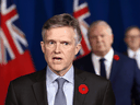 Ontario Finance Minister Rod Phillips speaks at a press conference on Tuesday, November 3, 2020.