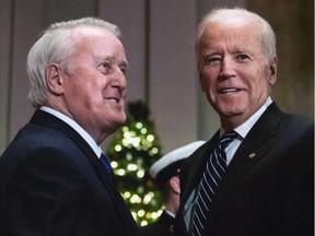 Former prime minister Brian Mulroney, left, and U.S. president-elect Joe Biden.