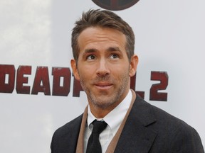 Actor Ryan Reynolds poses on the red carpet during the premiere of "Deadpool 2" in New York, in 2018.