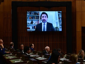 Prime Minister Justin Trudeau answers a question via video link during question period in the House of Commons on Nov. 24, 2020.