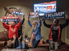Trump supporters celebrate as they watch Ohio being called for Donald Trump at a Republican watch party in New Hudson, Mich., on election night, Nov. 3, 2020.