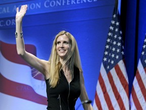 Ann Coulter waves to the audience after speaking at the Conservative Political Action Conference (CPAC) in Washington.