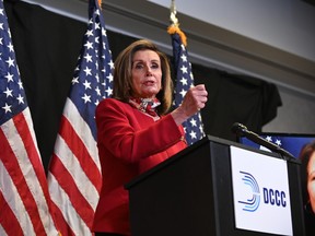 U.S. House Speaker Nancy Pelosi, a Democrat from California, speaks during a news conference at the Democratic Congressional Campaign Committee headquarters in Washington, D.C., U.S., on Tuesday, Nov. 3, 2020.