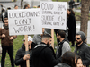 People protest against measures taken by public health authorities to curb the spread of COVID-19, in Montreal, Saturday, November 28, 2020.