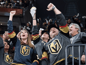 Vegas Golden Knights fans celebrate a playoff goal for their team. The U.S. dropped its gambling ban in 2018, and the NHL and NFL went from pretending Las Vegas didn’t exist to putting literal teams there.