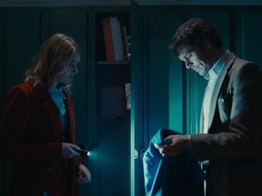 Collaring a criminal? Sophie Nélisse and Adam Brody in The Kid Detective.