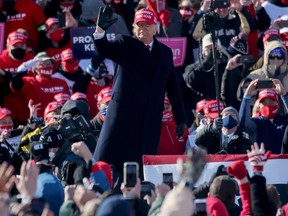 President Donald Trump arrives at a campaign rally at Dubuque Regional Airport on November 1, 2020 in Dubuque, Iowa.