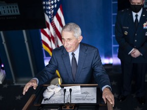 Anthony Fauci, director of the National Institute of Allergy and Infectious Diseases, participates in a coronavirus briefing at the White House on Nov. 19, 2020. MUST CREDIT: Washington Post photo by Jabin Botsford
