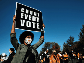 Protesters call for the counting all votes as results in the U.S. election are still unresolved, November 4, 2020 in Philadelphia, Pennsylvania.