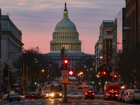 The sun rises over the US Capitol on December 28, 2020 in Washington, DC.