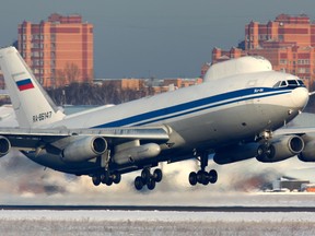 An Ilyushin Il-80, Russian military aircraft modified from the Ilyushin Il-86 airliner, known as the Doomsday Plane, is seen in Moscow region, Russia February 9, 2012. Picture taken February 9, 2012.