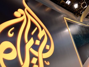 The Al Jazeera logo is seen in the Al Jazeera America television broadcast studio on West 34th Street August 16, 2013 in New York.