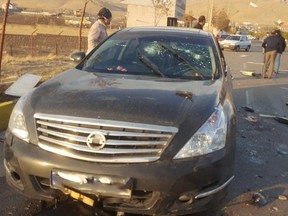 A view shows the scene of the attack that killed Prominent Iranian scientist Mohsen Fakhrizadeh, outside Tehran, Iran, November 27, 2020.