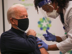 U.S. President-elect Joe Biden receives a dose of a vaccine against the coronavirus disease (COVID-19) at ChristianaCare Christiana Hospital, in Newark, Delaware, U.S. December 21, 2020.
