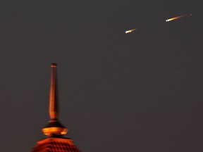 A meteorite streaks accross the sky over the Gulf city of Dubai, on November 19, 2020.